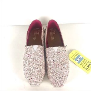 NWT Toms pink sparkly glittery slip on loafers 9.5